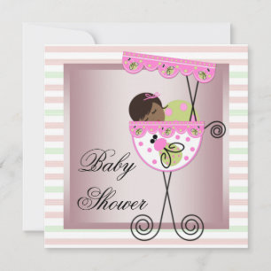 Pink Green Baby Girl Shower Invitations