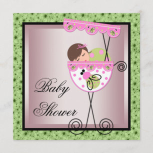 Pink Green Baby Girl Shower Invitations