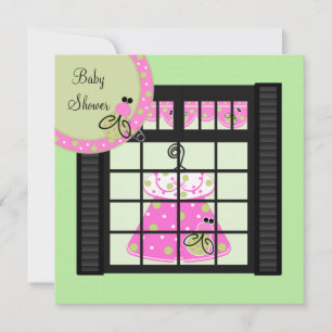 Pink Green Baby Girl Shower Invitations