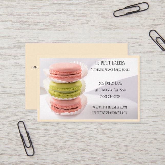 Pink Green Bakery Baker Pastry Chef Macaron Business Card (Front/Back In Situ)