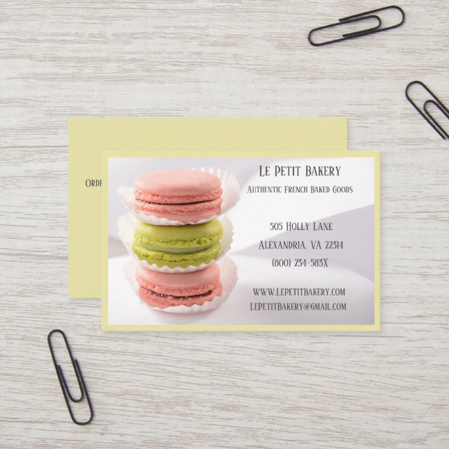 Pink Green Bakery Baker Pastry Chef Macaron Business Card (Front/Back In Situ)