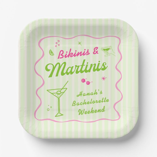Pink & Green Bikinis and Martins Bach Party Paper Plate (Front)