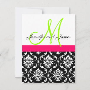 Pink, Green, Black Damask Wedding Invitation