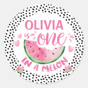 Pink Green Black One In A Melon 1st Birthday  Classic Round Sticker