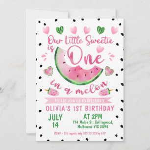 Pink Green Black One In A Melon 1st Birthday Invitation