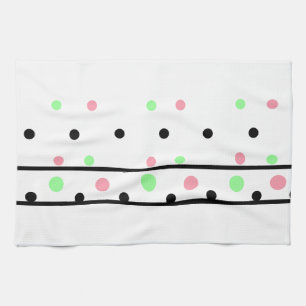 Pink Green Black Polka Dots Tea Towel