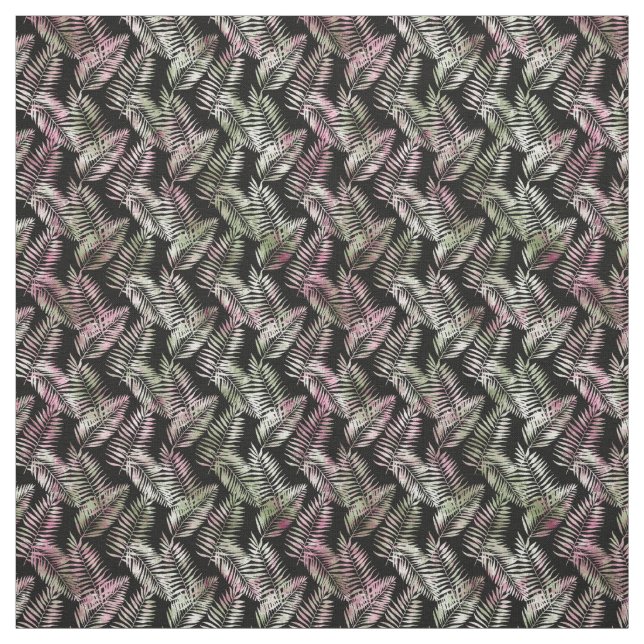 Pink Green Black Tropical Leaves Fabric (Swatch)