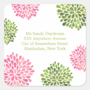 Pink & Green Blooms Address Wedding Seal Sticker