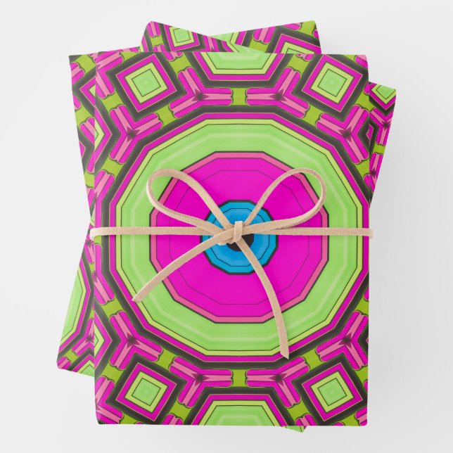 Pink Green Blue Abstract Wrapping Paper Sheet (In situ)