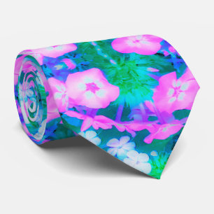 Pink, Green, Blue and White Garden Phlox Flowers Tie