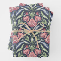 Pink Green Blue Art Nouveau Floral Cream Green