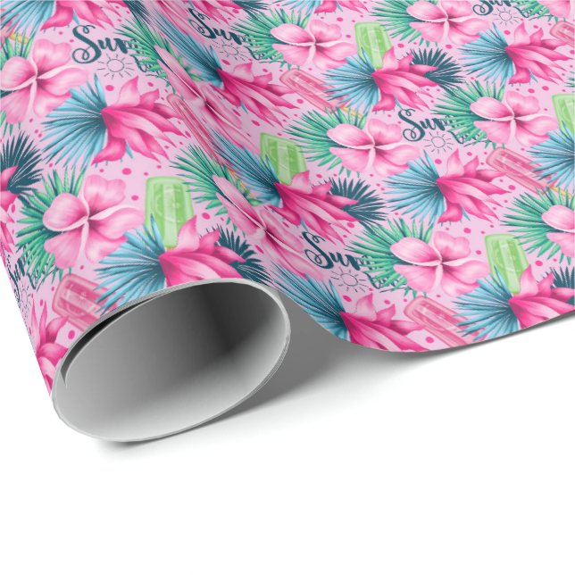  Pink Green Blue Flowers Birthday Bridal Shower  Wrapping Paper (Roll Corner)