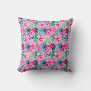  Pink Green Blue Flowers Floral Bright Tropical Cushion