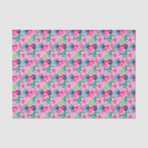 Pink Green Blue Flowers Floral Bright Tropical Tissue Paper