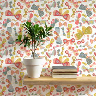 Pink Green Blue Pastel Butterfly Art Wallpaper