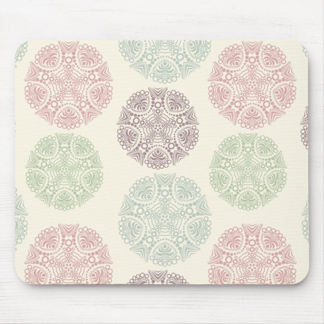 Pink green blue pastel colour mandala pattern mouse mat (Front)