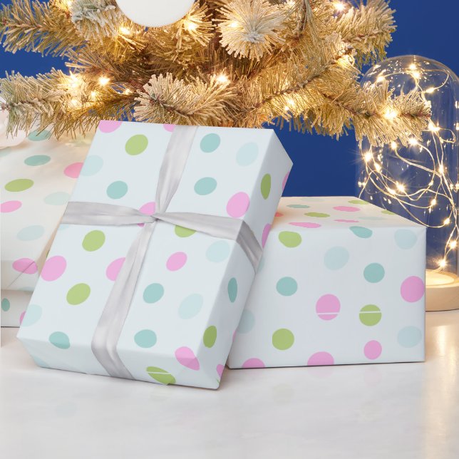 Pink Green Blue Polka Dots Modern Christmas Wrapping Paper (Holidays)