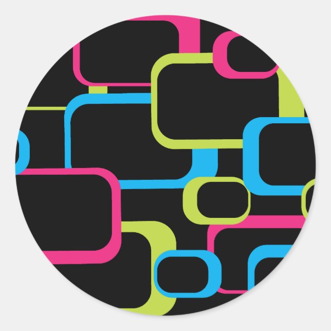 Pink Green Blue Retro Square Pretty Classic Round Sticker (Front)