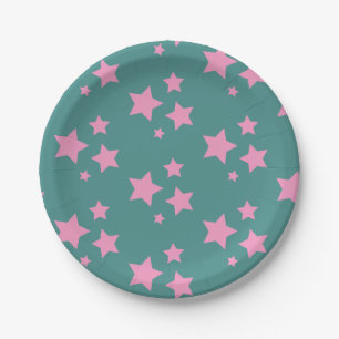 Pink Green Blue Teal Stars Kids Baby Circus Party Paper Plate