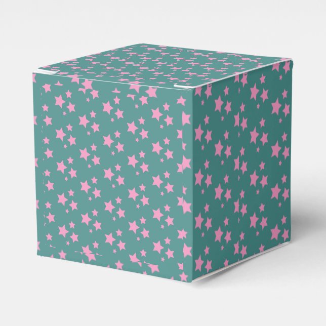 Pink Green Blue Teal Stars Modern design Favour Box (Front Side)