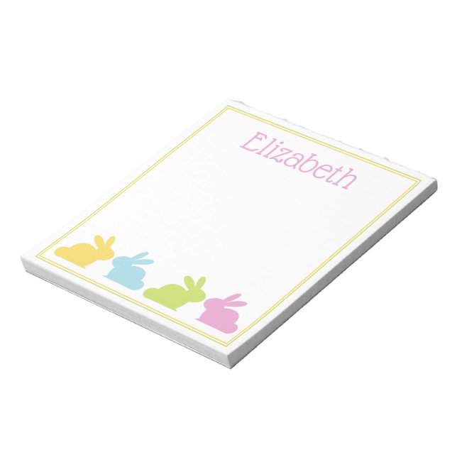 Pink Green Blue Yellow Bunny Rabbit Personalised Notepad (Rotated)