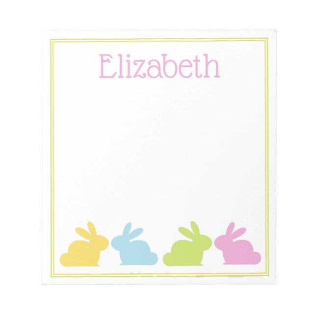 Pink Green Blue Yellow Bunny Rabbit Personalised Notepad (Front)