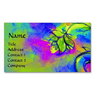 PINK GREEN BLUE YELLOW WHIMSICAL FLOWERS 	Magnetic BUSINESS CARD