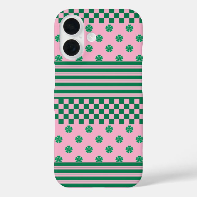 Pink Green Boho Check Floral Stripes Pattern Case-Mate iPhone Case (Back)