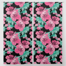 Pink Green Bold Floral Pattern on Black Background