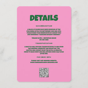 Pink Green Bold Funky Groovy Wedding Detail Enclosure Card