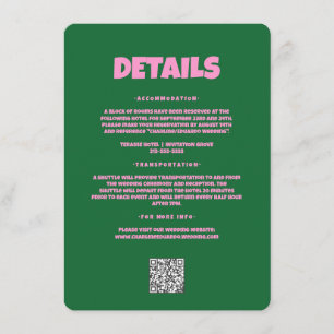 Pink Green Bold Funky Groovy Wedding Detail Enclosure Card