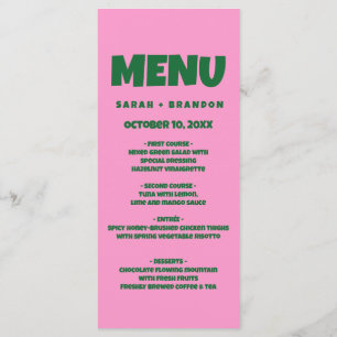 Pink Green  Bold  Retro Wedding Menu