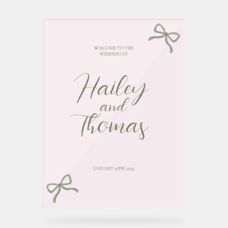 Pink & Green Bow Wedding Sign