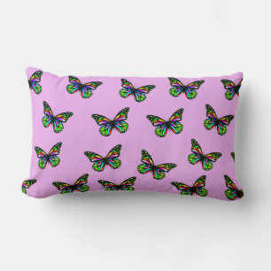 Pink & Green Butterfly Print Lumbar Throw Pillow