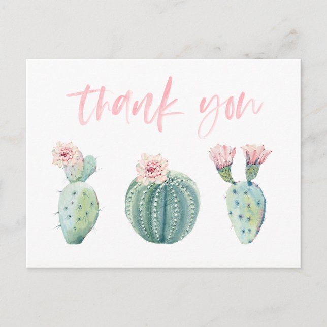 Pink Green Cactus Thank You Card for Bachelorette (Front)