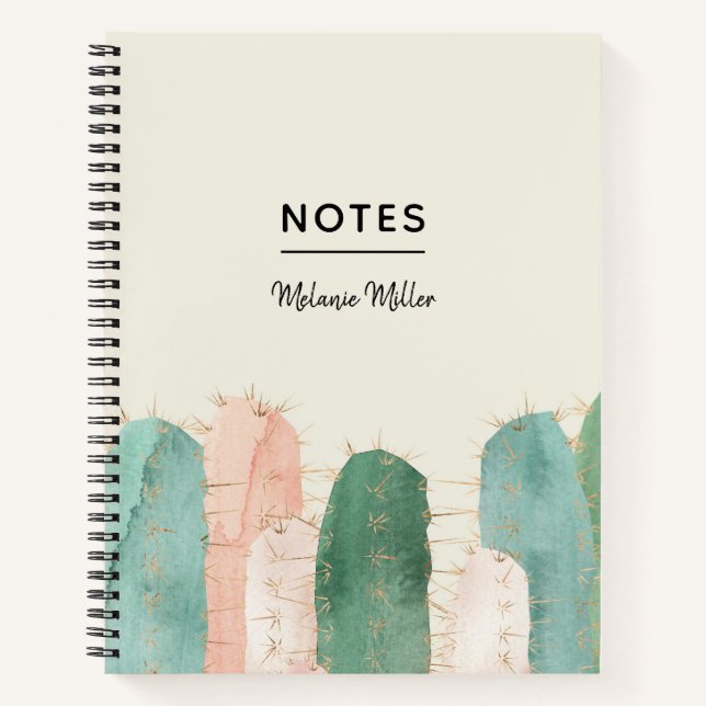 Pink & Green Cactus Watercolor Notebook (Front)