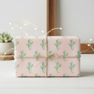 Pink & Green Cactus Wrap: Cute Gift Vibe Wrapping Paper Sheet