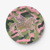 Pink Green Camo Camouflage & Gold Glitter Unicorn
