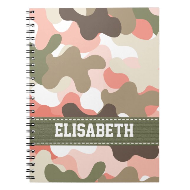 Pink Green Camouflage Camo Spiral Notebook Journal (Front)