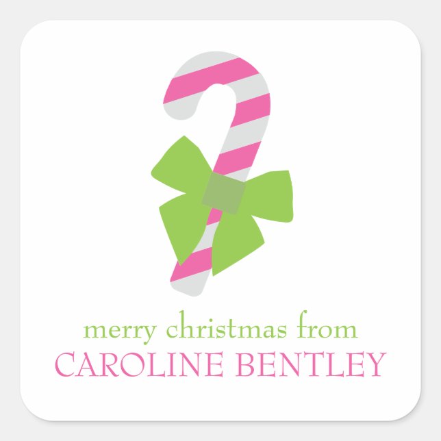 Pink & Green Candy Cane Christmas Gift Stickers (Front)