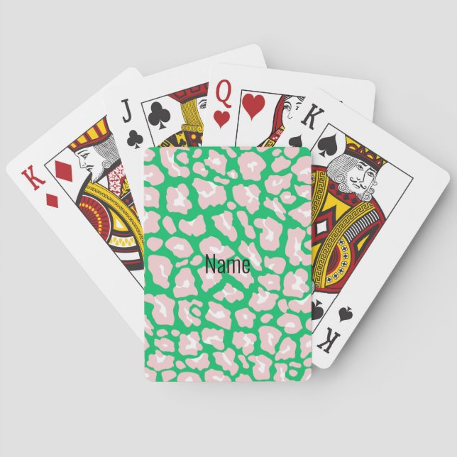Pink & Green Cheetah Print Playing  Cards (Back)