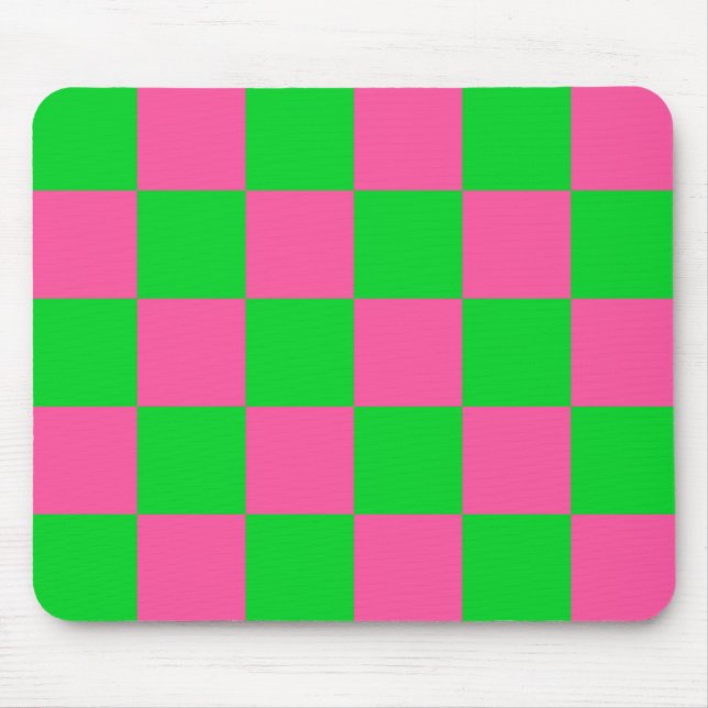 Pink Green Chequered Check Pattern Mouse Mat (Front)