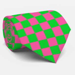 Pink Green Chequered Check Pattern Tie