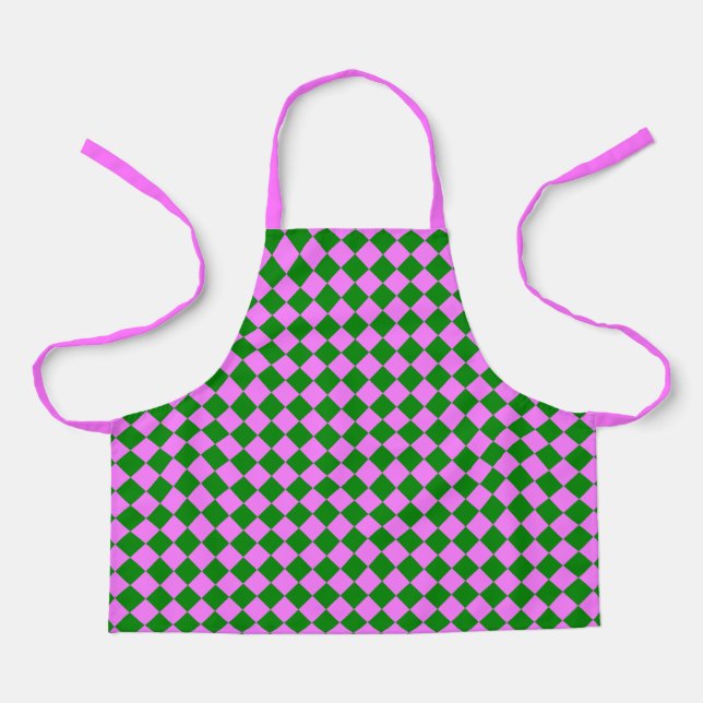 Pink Green Chequered Diamond Pattern Apron (Front)