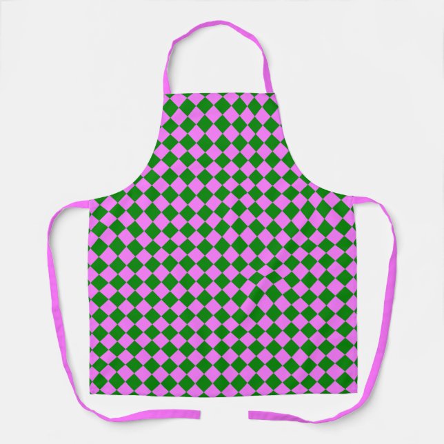 Pink Green Chequered Diamond Pattern Apron (Front)