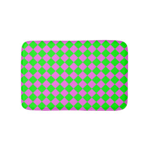 Pink Green Chequered Diamond Pattern Bath Mat