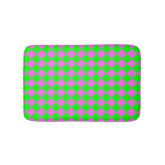 Pink Green Chequered Diamond Pattern  Bath Mat (Front)