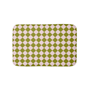 Pink Green Chequered Diamond Pattern Bath Mat