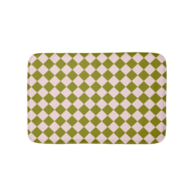 Pink Green Chequered Diamond Pattern  Bath Mat (Front)