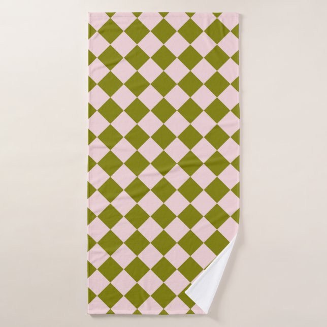 Pink Green Chequered Diamond Pattern  Bath Towel (Bath Towel)
